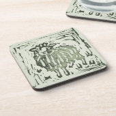 Block Print Sheep Donkey Quilt - green sheep. コースター (左側)