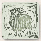 Block Print Sheep Donkey Quilt - green sheep. コースター (正面)