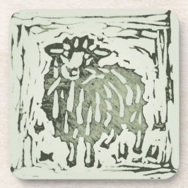 Block Print Sheep Donkey Quilt - green sheep. コースター
