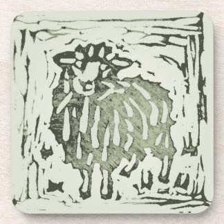 Block Print Sheep Donkey Quilt - green sheep. コースター