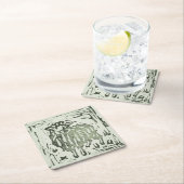 Block Print Sheep Donkey Quilt - green sheep. スクエアペーパーコースター (インサイチュ)