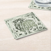 Block Print Sheep Donkey Quilt - green sheep. スクエアペーパーコースター (アングル)