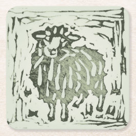 Block Print Sheep Donkey Quilt - green sheep. スクエアペーパーコースター