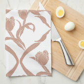 Block print tulips beige, wheat golden キッチンタオル (四つ折り)