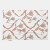 Block print tulips beige, wheat golden キッチンタオル (横)