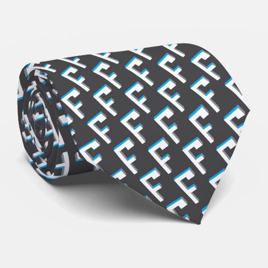 Block retro graphic letter F monogram pattern tie ネクタイ (ロール)