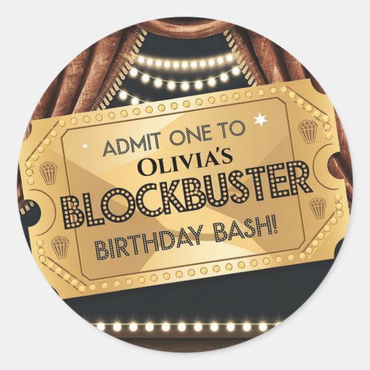 Blockbuster映画をテーマにした誕生日デザイン ラウンドシール (正面)
