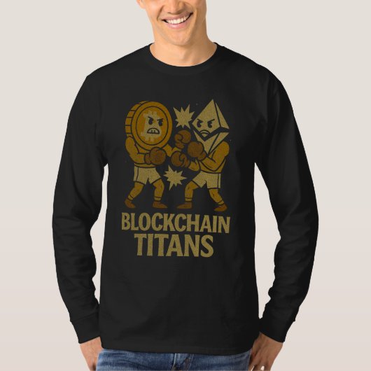 Blockchain Titans™ ビットコイン vs イーサリアム 暗号資産 Tシャツ (正面)