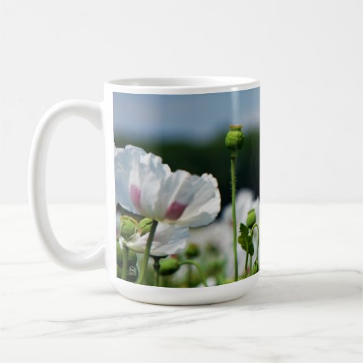 Bloemen veld, Papaver somneferum maanzaad bloem. コーヒーマグカップ (左)