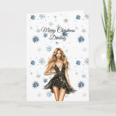 Blond Black Dress Snowflakes Christmas カード (正面)