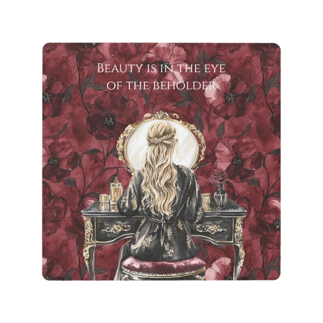 Blond Boudoir Burgundy Floral メタルプリント (正面)