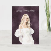 Blond Female White Dress Purple Birthday カード (正面)