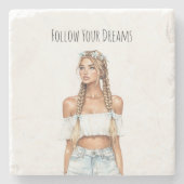 Blond Hair Girl Braids Jeans ストーンコースター (正面)