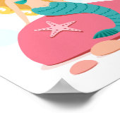 Blond mermaid cartoon girl with starfish seahorse ポスター (角)