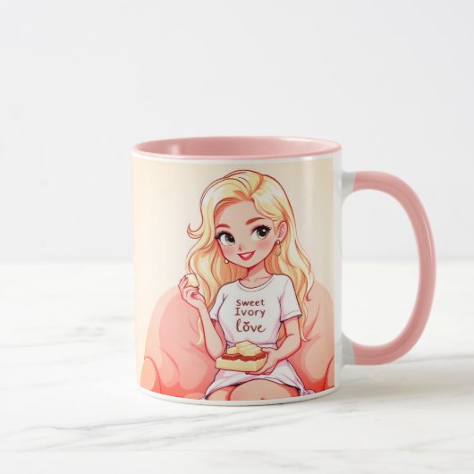 Blonde Beauty Ceramic Mug - Vibrant Yellow Hair マグカップ (右)