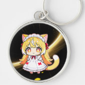 Blonde Chibi Catgirl in Midi Dress キーホルダー (正面)