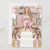 Blonde Girl Horse Birthday Invitation 招待状 (正面)