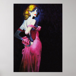 Blonde Girl In Pink Dress Vintage Pulp Cover ポスター