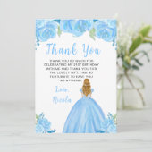 Blonde Hair Princess Blue Floral Birthday Party サンキューカード (スタンド正面)