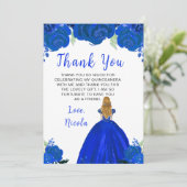 Blonde Hair Princess Blue Floral Quinceanera サンキューカード (スタンド正面)
