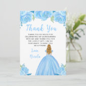 Blonde Hair Princess Blue Floral Quinceanera サンキューカード (スタンド正面)