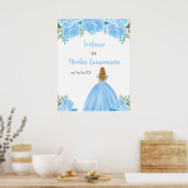 Blonde Hair Princess Blue Quinceanera Welcome ポスター (キッチン)