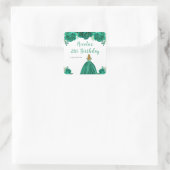 Blonde Hair Princess Green Floral Birthday Party スクエアシール (バッグ)