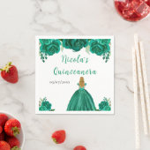 Blonde Hair Princess Green Floral Quinceanera スタンダードカクテルナプキン (インサイチュ)