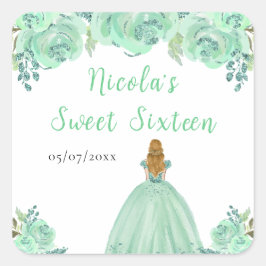Blonde Hair Princess Mint Floral Sweet Sixteen  スクエアシール
