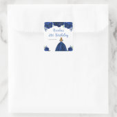 Blonde Hair Princess Navy Floral Birthday Party スクエアシール (バッグ)