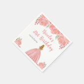 Blonde Hair Princess Pink Floral Birthday Party スタンダードカクテルナプキン (角)