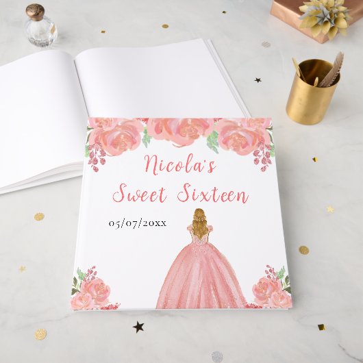 Blonde Hair Princess Pink Sweet 16 Guest Book ゲストブック (正面見開き)