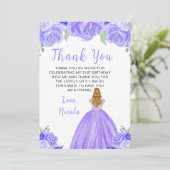 Blonde Hair Princess Purple Floral Birthday Party サンキューカード (スタンド正面)