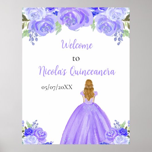 Blonde Hair Princess Purple Quinceanera Welcome ポスター (正面)