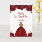 Blonde Hair Princess Red Floral Birthday カード (黄色い花)