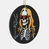 Blonde Hair Skeleton Giving Peace Sign セラミックオーナメント (右)