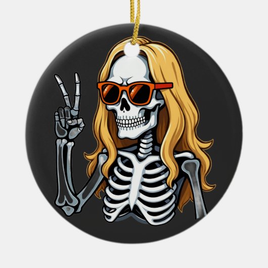 Blonde Hair Skeleton Giving Peace Sign セラミックオーナメント (正面)