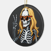 Blonde Hair Skeleton Giving Peace Sign セラミックオーナメント (左)