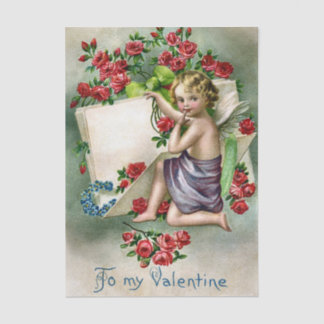 Blonde-Haired Valentine Cherub with Red Roses 薄葉紙