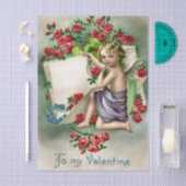 Blonde-Haired Valentine Cherub with Red Roses 薄葉紙 (クラフト)
