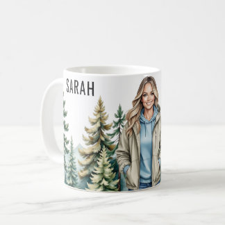 Blonde Hiker in Forest – Personalized Outdoor Adve コーヒーマグカップ