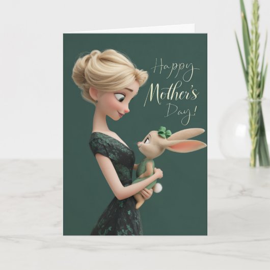 Blonde in Green With Baby Bun Bun Mother's Day カード (正面)