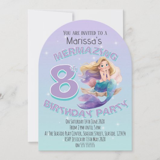 Blonde Mermaid Age Birthday Party Invitation 招待状 (正面)