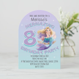 Blonde Mermaid Age Birthday Party Invitation 招待状