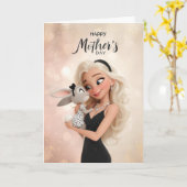 Blonde Mom Holding Cute Bunny Happy Mother’s Day カード (黄色い花)