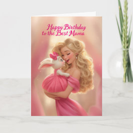 Blonde Mother w/ Baby Bunny in Hot Pink Birthday カード