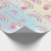 Blonde Princess Unicorn Rainbow Birthday Custom ラッピングペーパー (角)