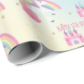 Blonde Princess Unicorn Rainbow Birthday Custom ラッピングペーパー (ロールコーナー)