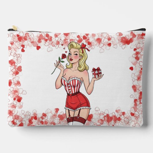 Blonde Retro Valentine Pin-Up Girl アクセサリーポーチ (正面)