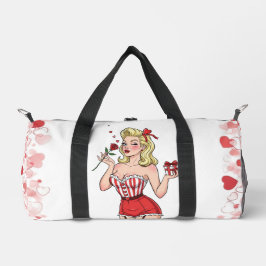 Blonde Retro Valentine Pin-Up Girl ダッフルバッグ